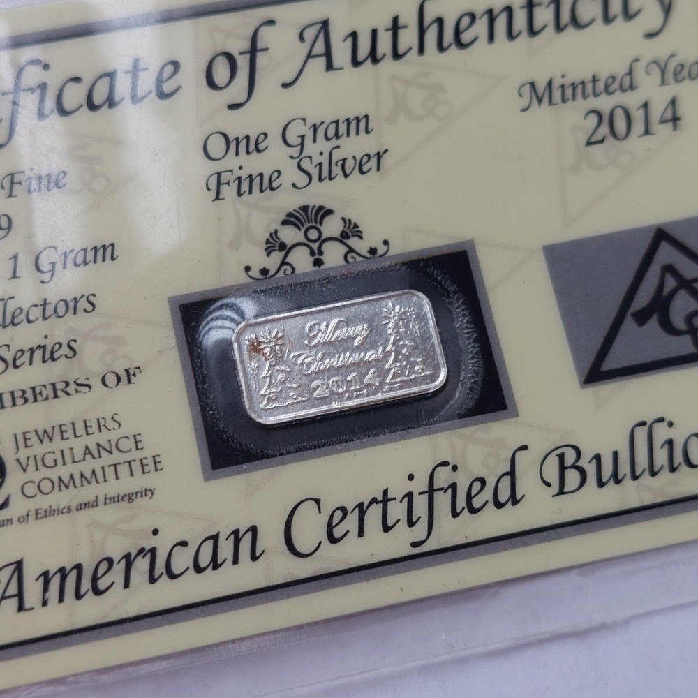 JVC 2014 Merry Christmas One Gram .999 Fine Silver Bar w/ COA Certified Bullion