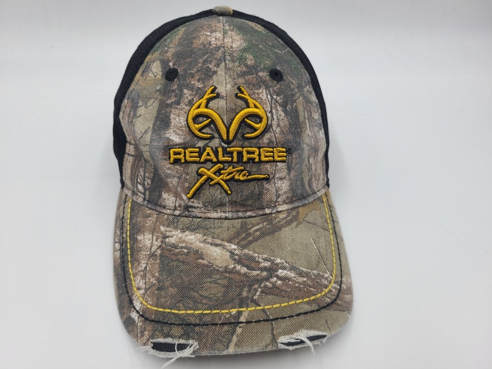 Realtree Xtra Camo Distressed Mesh Trucker Flex Fitted (Seems M-L) Hat Cap Brown