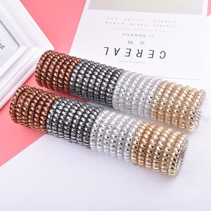 Elastic Spiral Telephone Wire Hair Ties for Women and Girls 5pcs Set
