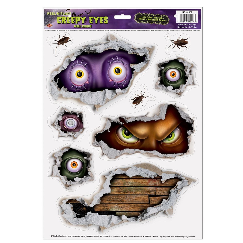 Beistle Peel N Place Creepy Eyes Halloween Party Decorations 5 per Sheet