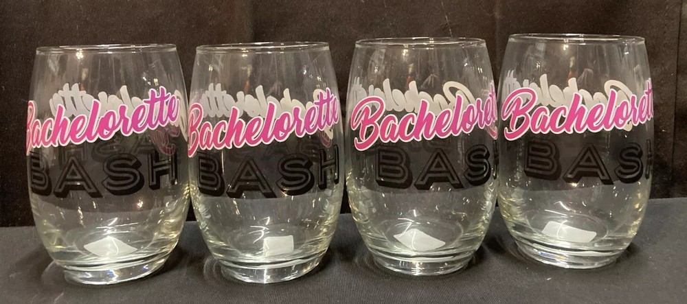Bachelorette Bash Party Stemless Wine Glasses 16oz Set of 4