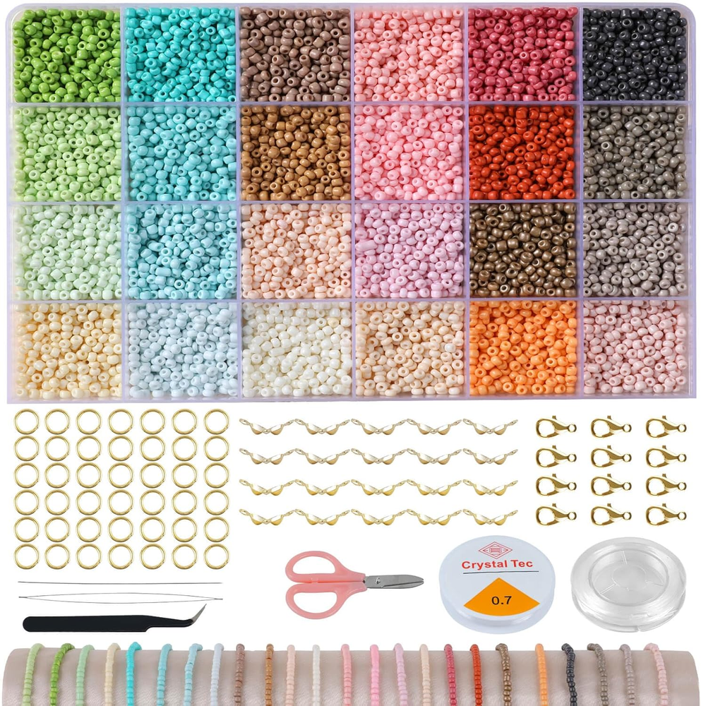 7200Pcs Glass Pony Beads Kit for DIY Bracelets and Jewelry Making
