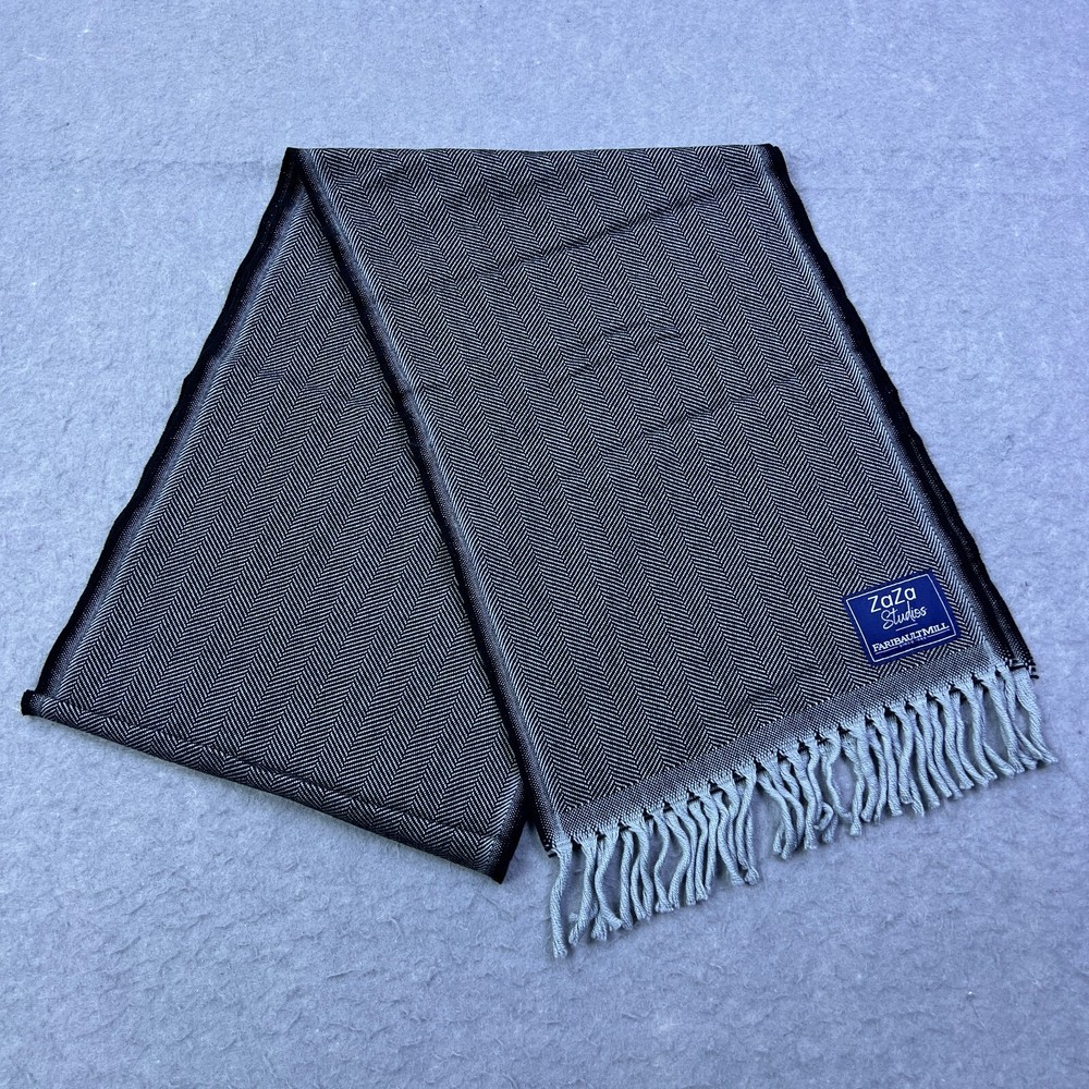 Faribault 100% Wool Houndstooth Scarf Black White Made in USA ZaZa