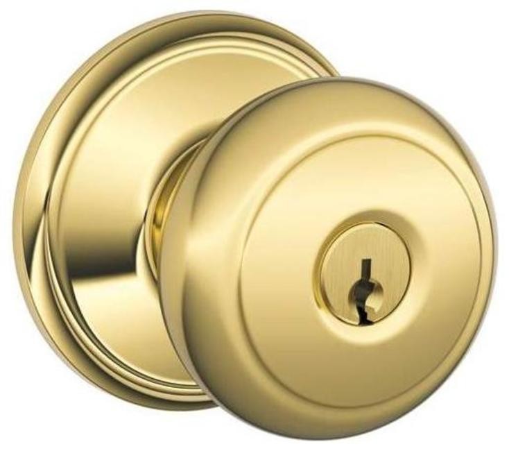 Schlage F51-AND Brass Andover Keyed Entry Panic Proof Door Knob Set  