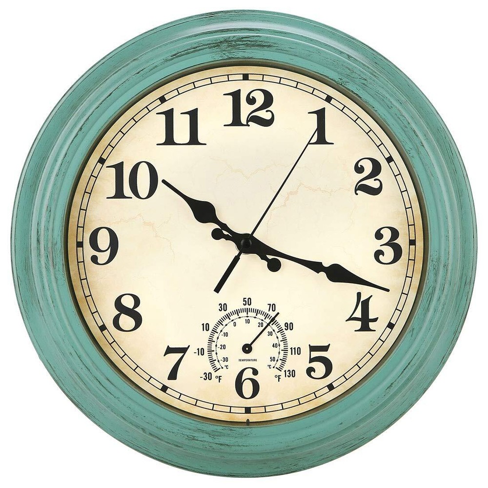 12 Inch Indoor/Outdoor Retro Waterproof Wall Clock with Thermometer,Vintage B...