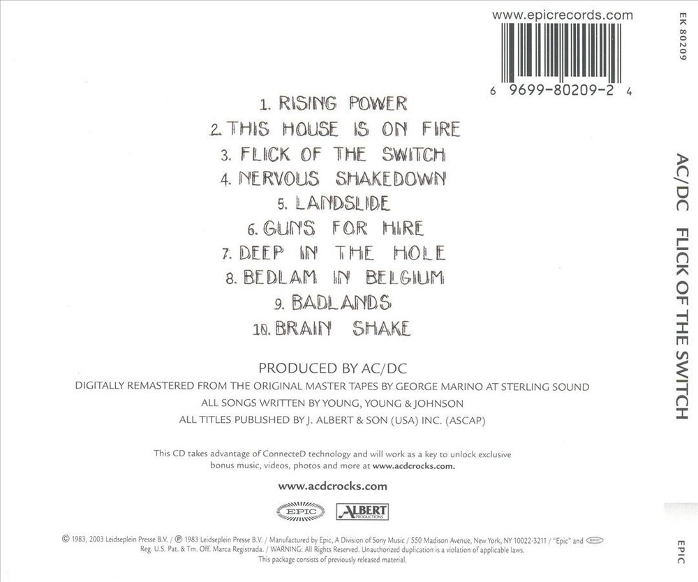 AC/DC FLICK OF THE SWITCH NEW CD