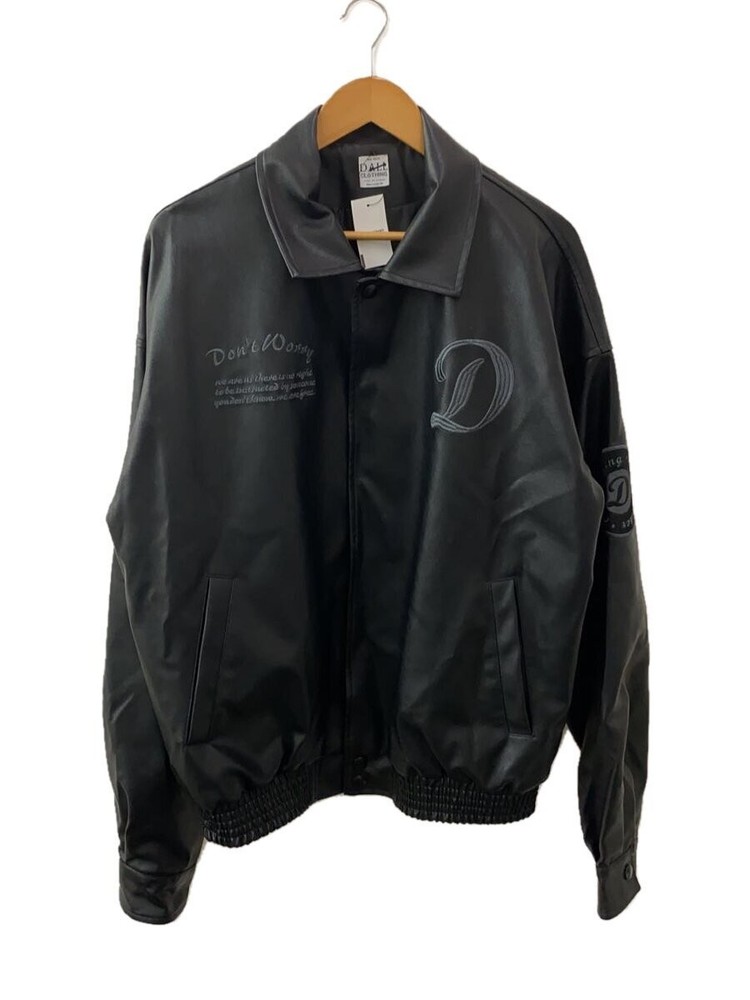 Men's Black Plain Leather Blouson Jacket Free Size 22Aw-Dajk0 1296