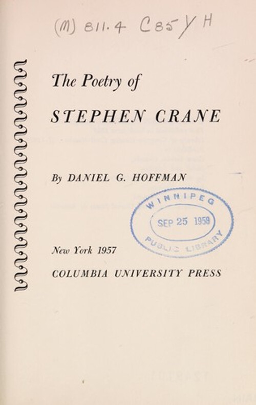 Poetry of Stephen Crane Hardcover Daniel G. Hoffman