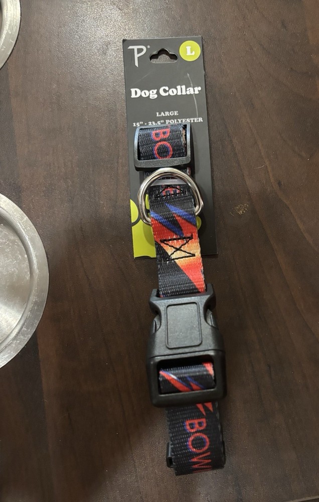 Perris Black David Bowie Lightning Logo Dog Collar for Large Dogs 56-70 Lbs