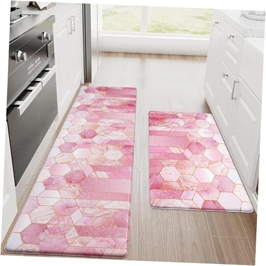 Marble Print Kitchen Floor Mats 2-Piece Set Anti Fatigue Rugs