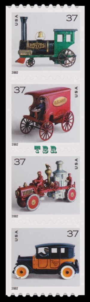 3638-41 3641 3641a Antique Toys Attached Coil Strip of 4 From 2002 MNH - Buy Now-image