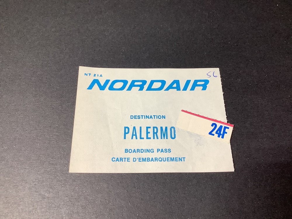 Vintage Nordair Paper Boarding Pass to Palermo - Travel Memorabilia - Good