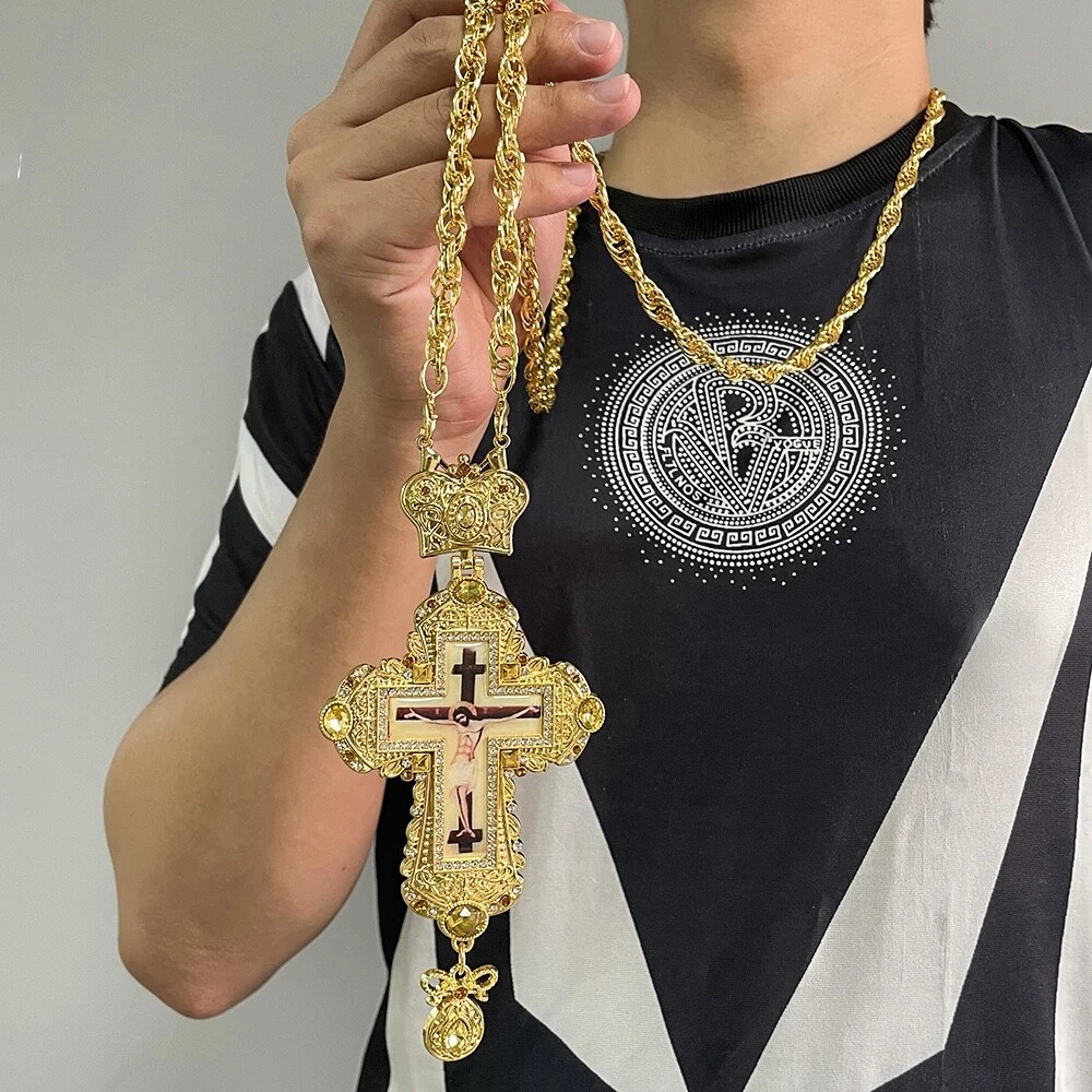 Orthodox Pectoral Vintage Cross Pendant Necklace Crucifix Jesus Catholic Cross
