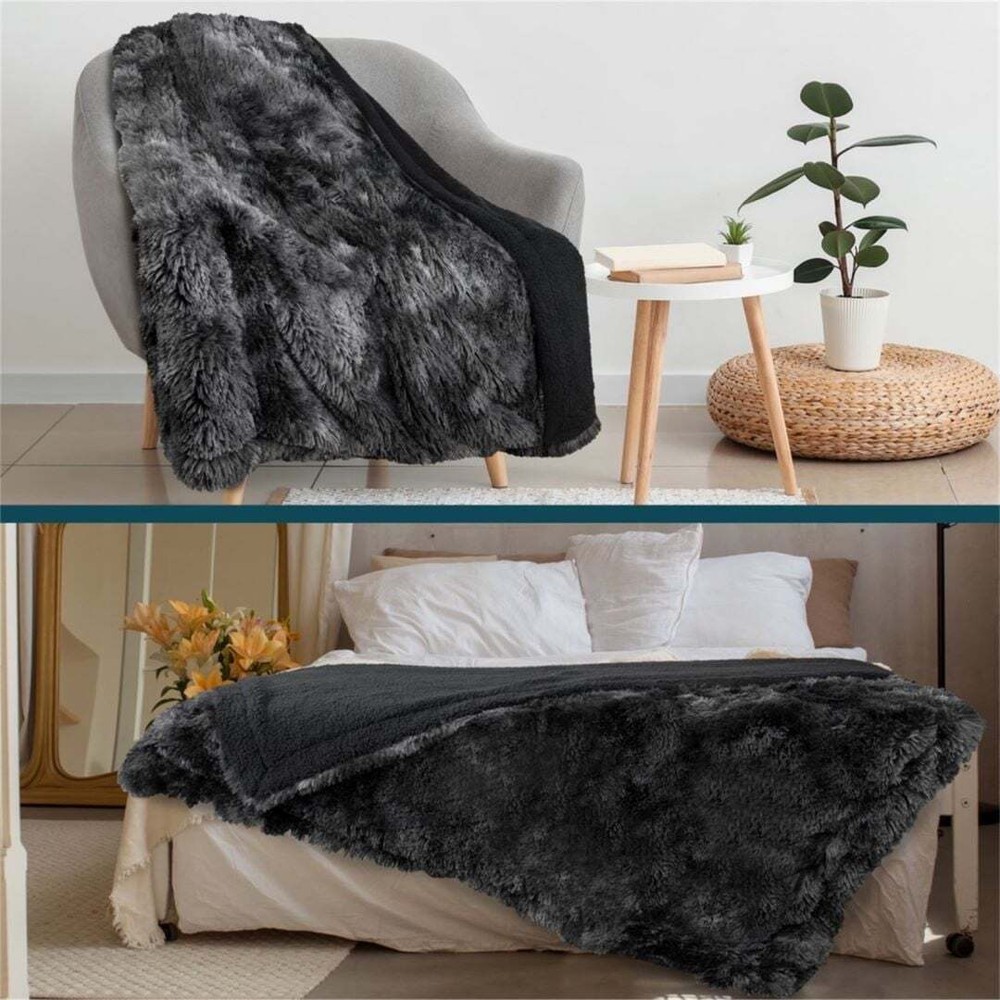 Soft Fluffy Faux Fur Bed Blanket, Tie-Dye