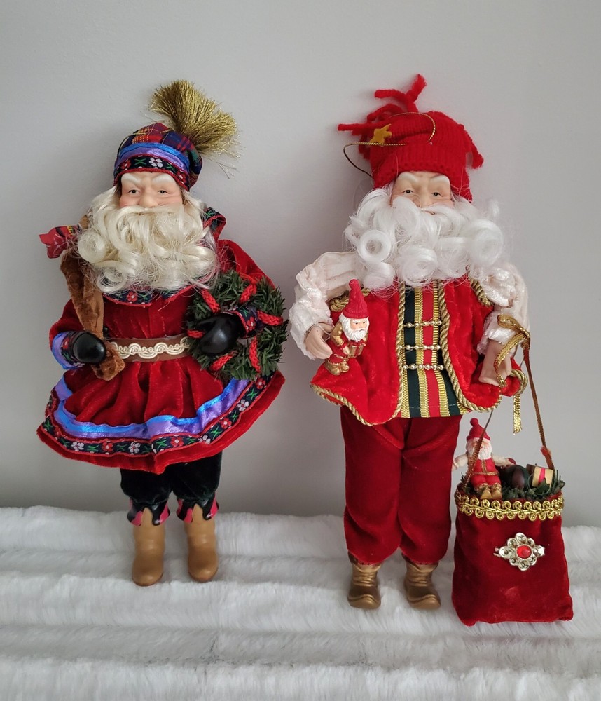 Pair Of Santa Decorations Old World European Christmas Charm