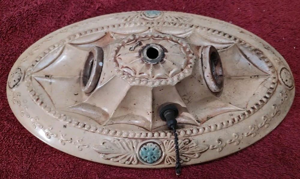 Antique ART DECO era Flush Mount Ceiling Light Fixture pressed metal With Wiring