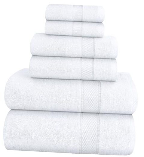 Premium – 600 GSM – 2 Bath Towels, 2 Hand/Hair Towels, 6 Piece Towel Set White