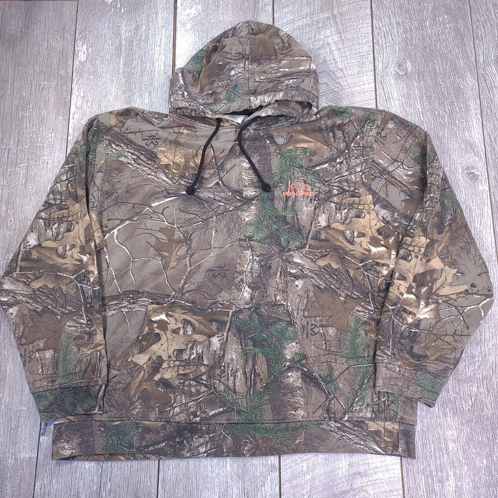 Realtree Mens Pullover Hoodie Size XL Camo Cotton Sweater Kangaroo Hoody