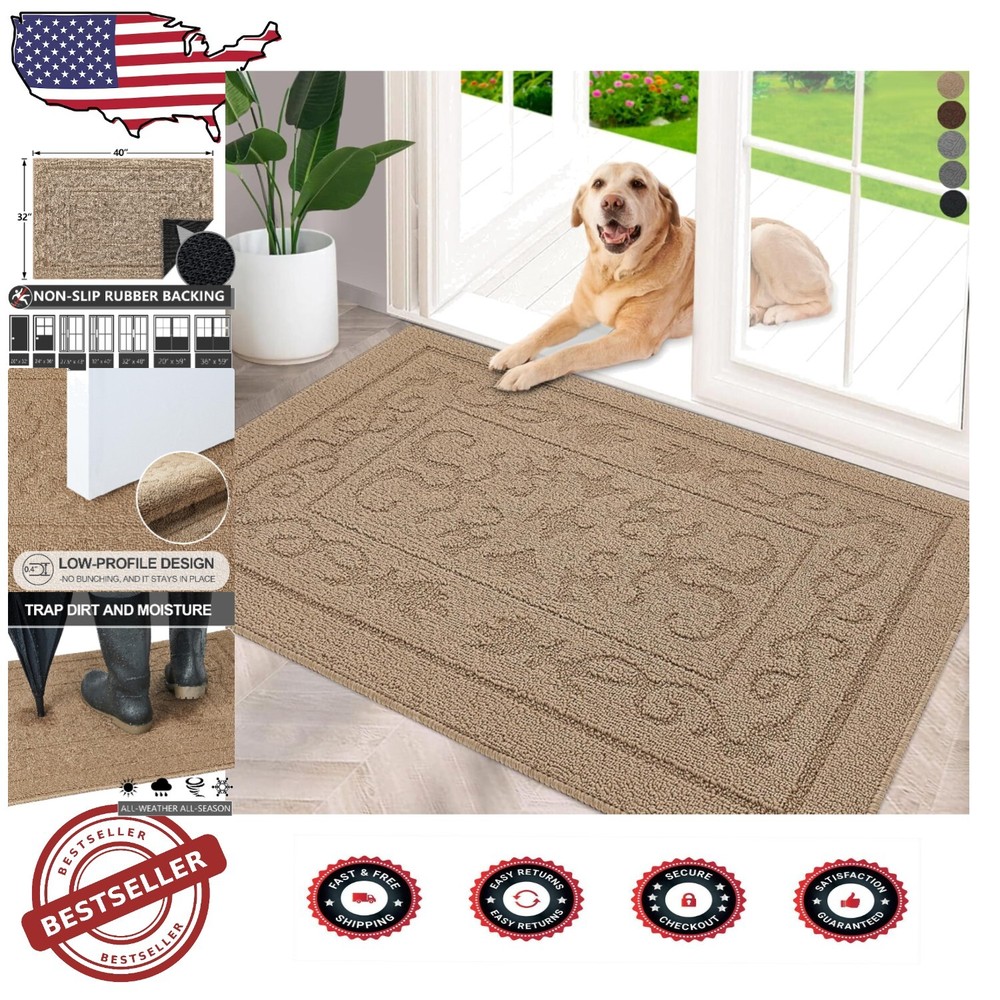 Luxury Washable Non-Slip Khaki Indoor Doormat 32x40 Stain Resistant Rug