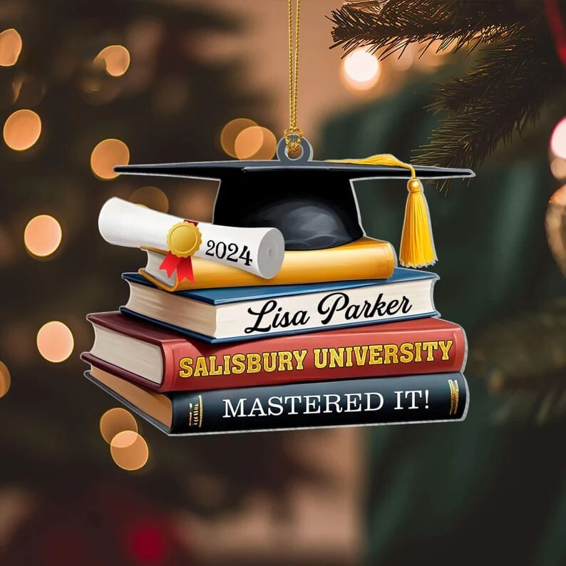 Custom 2D Acrylic Graduation Cap Ornament Class of 2025 with Books-image