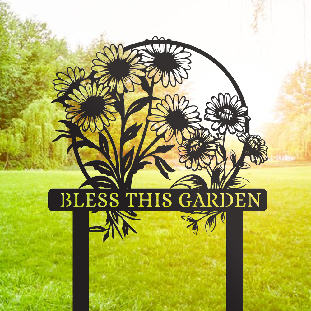 Personalized Metal Flower Garden Sign With Stakes, Sign for Flower Beds