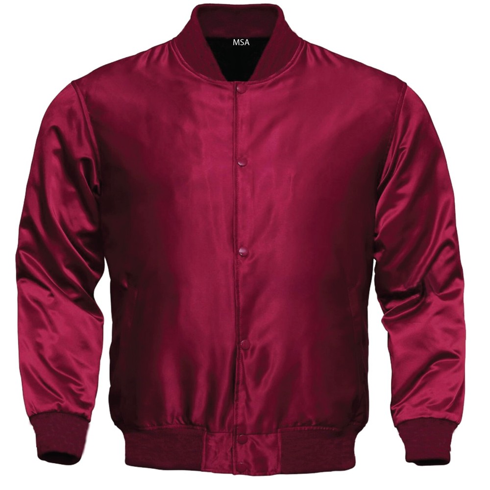 Custom Maroon Satin Letterman Varsity Jacket for Men Baseball Style-image