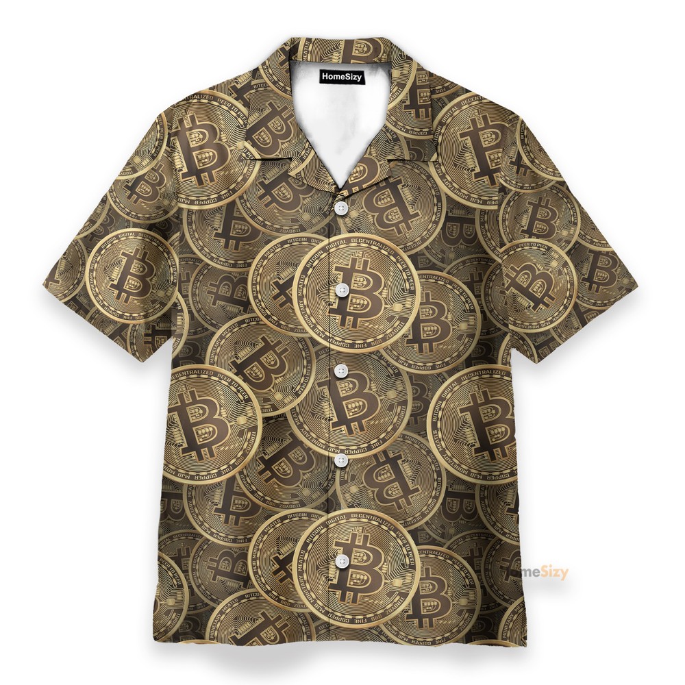 Realistic Seamless Bitcoin Cryptocurrency Hawaiian Shirt Beach Shorts Tropical Design Crypto Theme Outfit-image