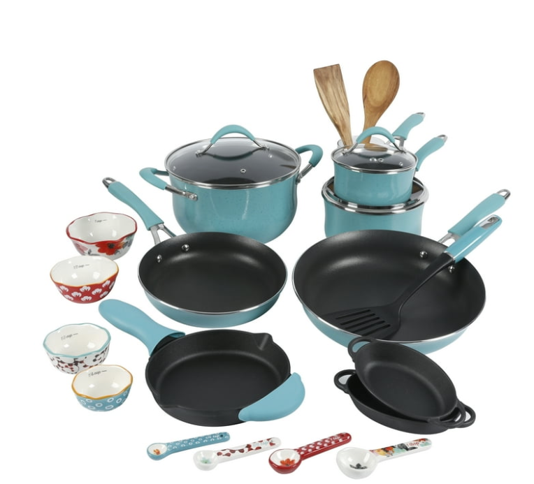 PIONEER WOMAN Frontier Speckle ✨ 24 Pic Aluminum Non-Stick Cookware Tiffany Blue