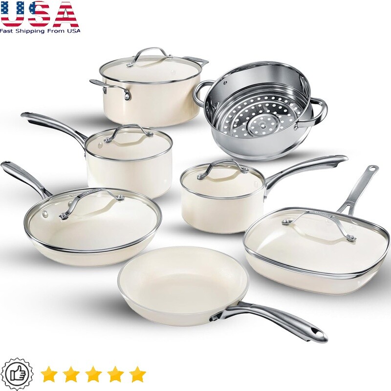 12-Piece Nonstick Ceramic Cookware Set - Durable, Dishwasher Safe Pots & Pans