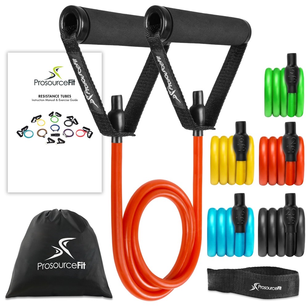 Tube Resistance Bands Set 2 - 20 LB with Attached Handles, Door Anchor, and E...