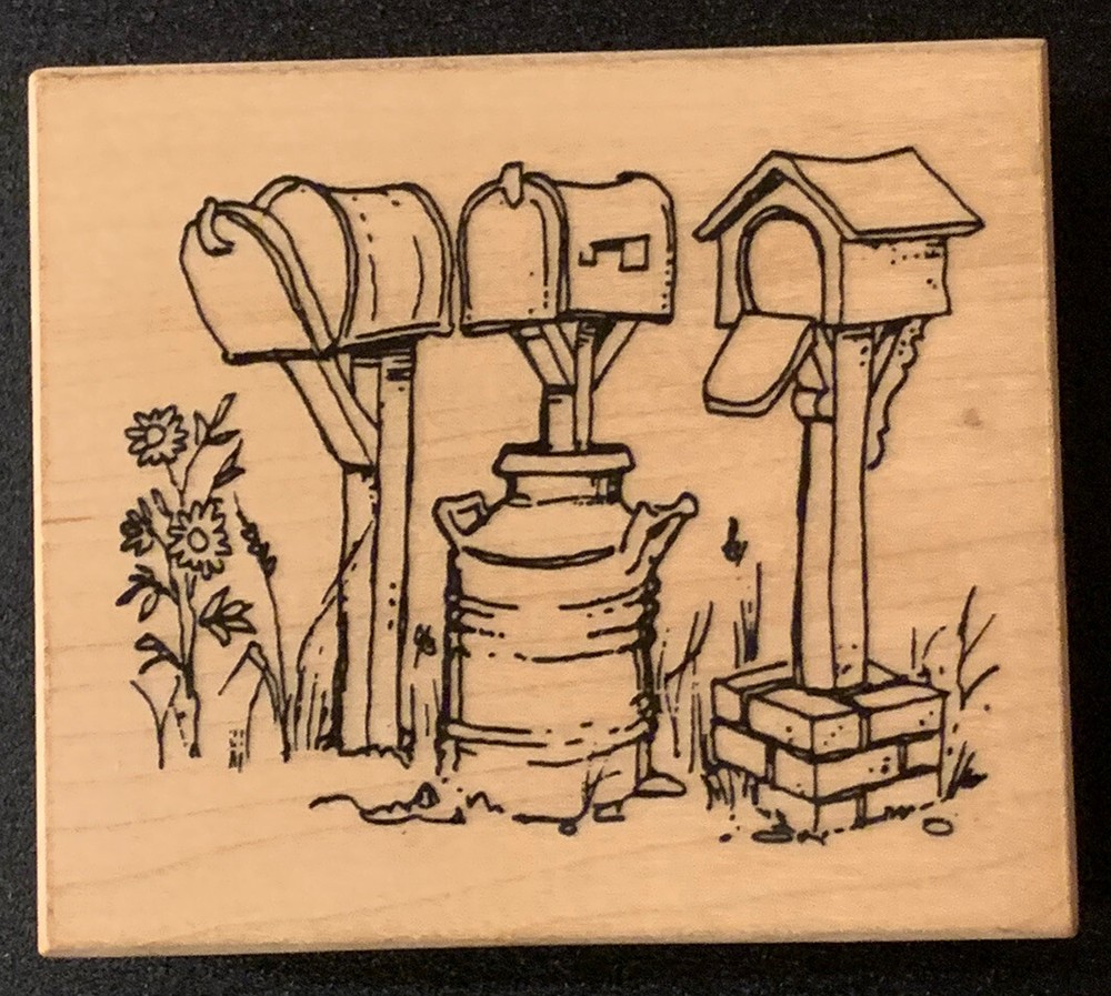 Visual Image Printery VIP Country Mailbox Row Flowers Rubber Stamp-image