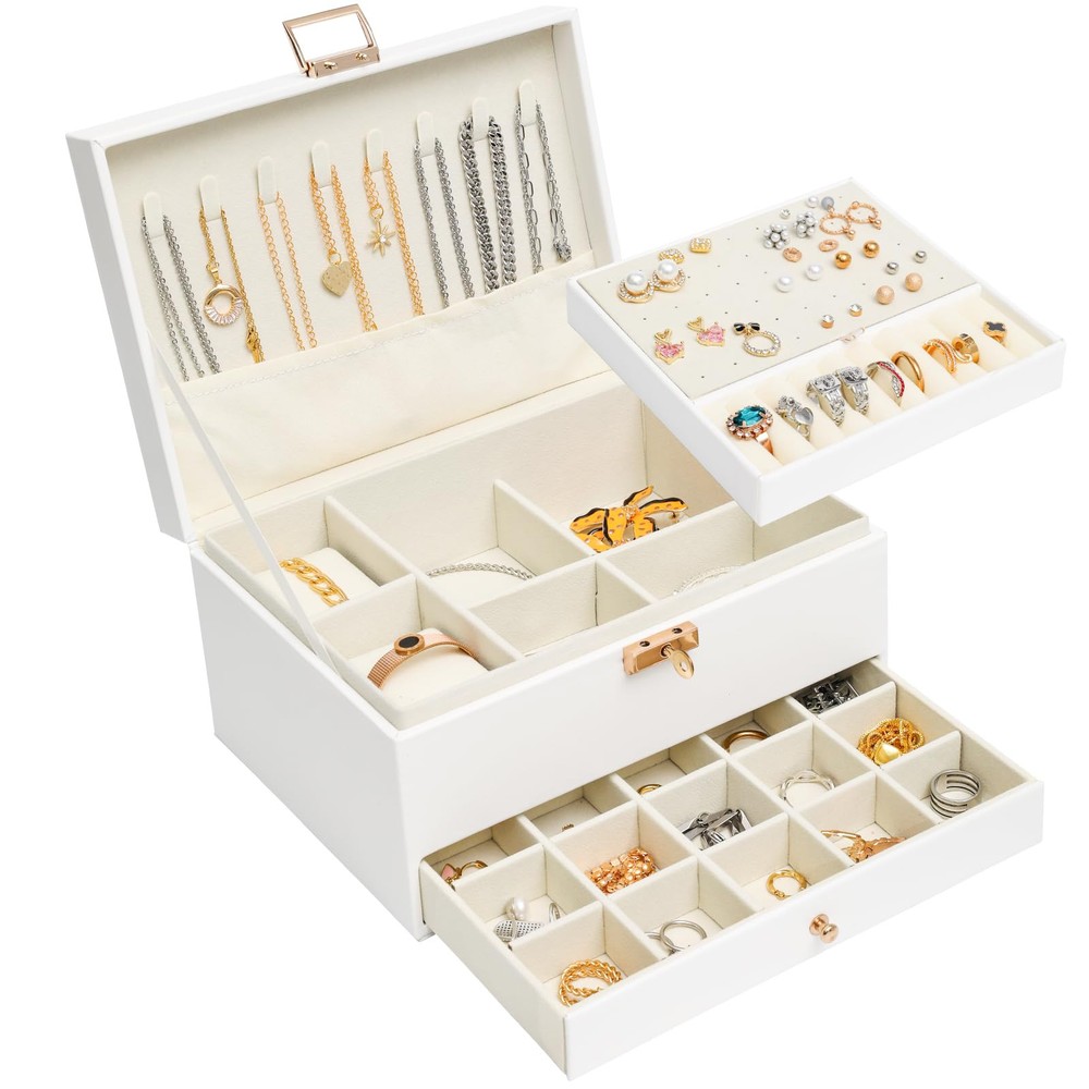 Jewelry Box for Women Wife, 3 Layers Jewelry Organizers and Storage Drawer wi...