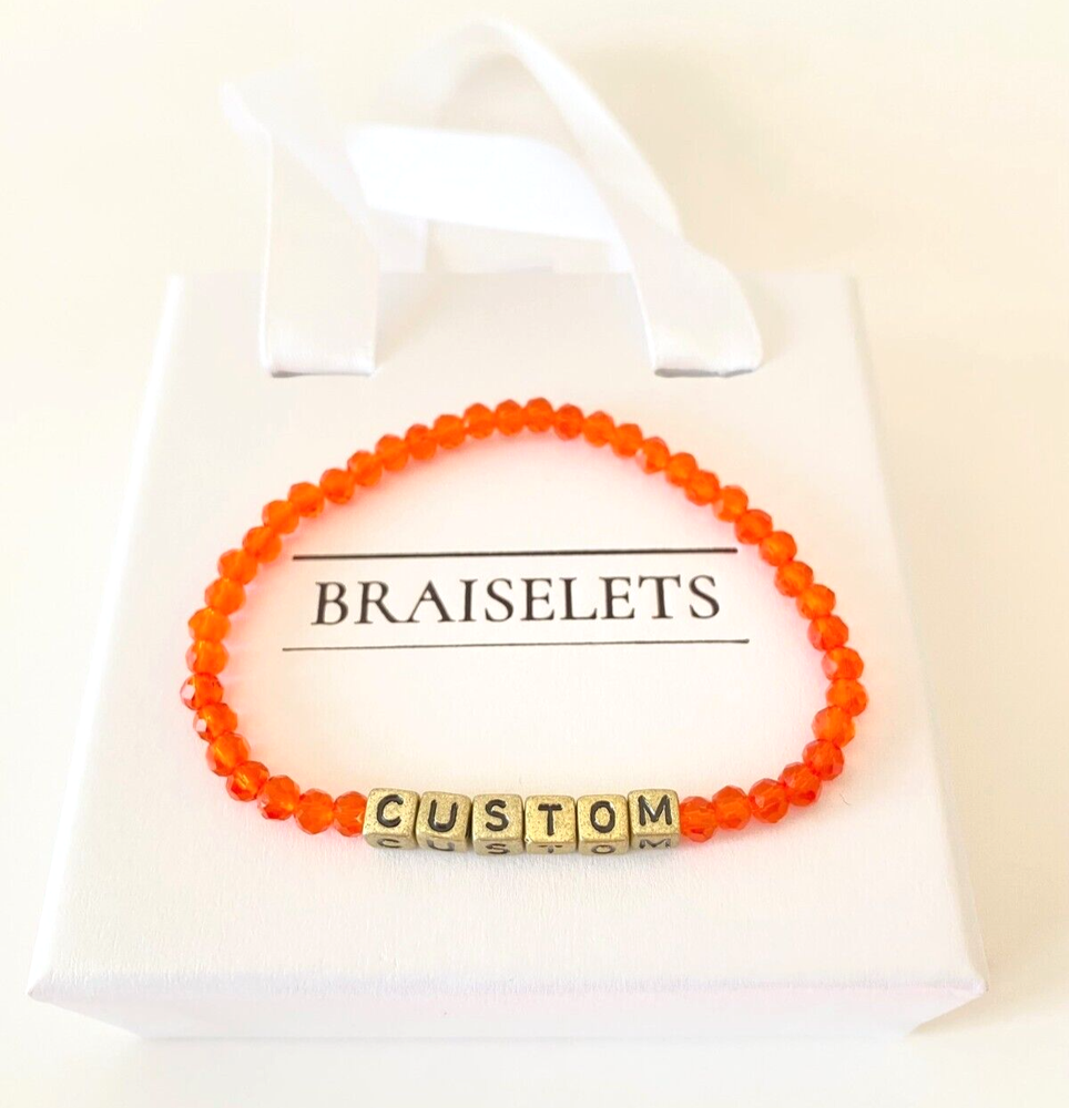 Personalized Gold Letter Bracelet with 4mm Orange Beads for Women Dainty Jewelry-image