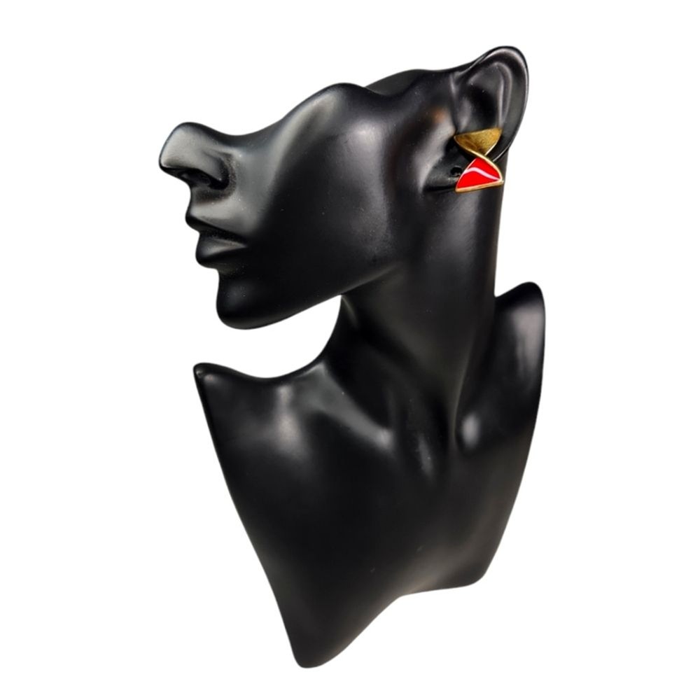 EUC Red & Gold Twist Tie CLIP ON Earrings VINTAGE FASHION JEWELRY