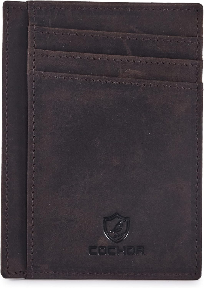 Slim RFID Blocking Minimalist Front Pocket Wallet for Men and Women in Real Leather  