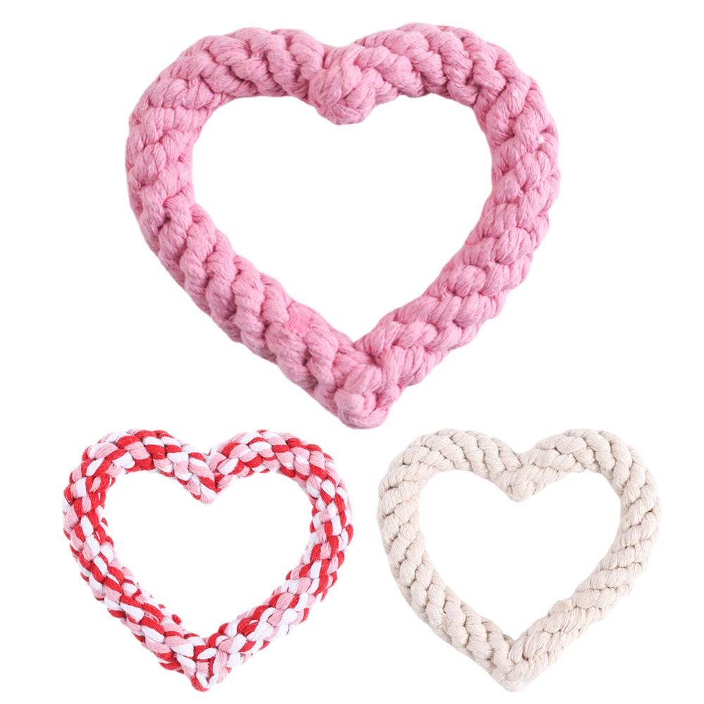Heart Shape Dog Rope Chew Toy Cotton Rope Dog Toy Pet Small Puppy Fetch Fun