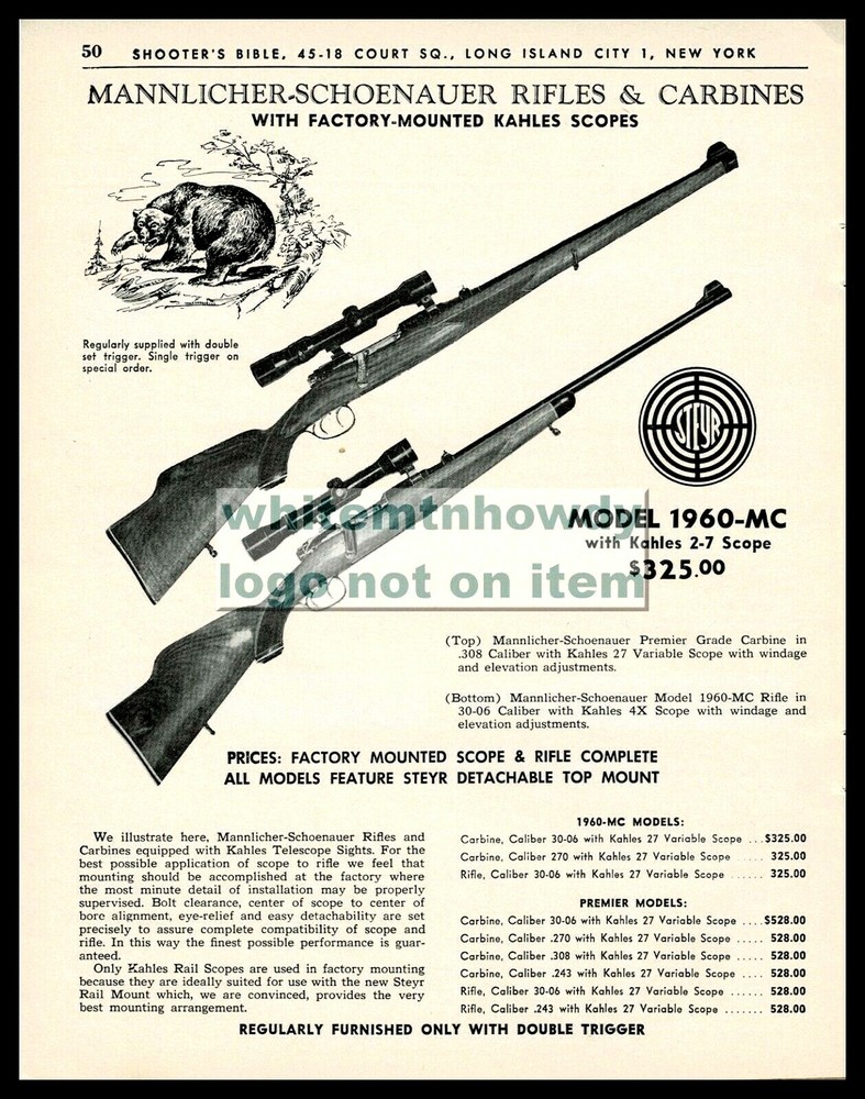 1962 MANNLICHER-SCHOENAUER Model 1960-MC Rifle and Carbine PRINT AD