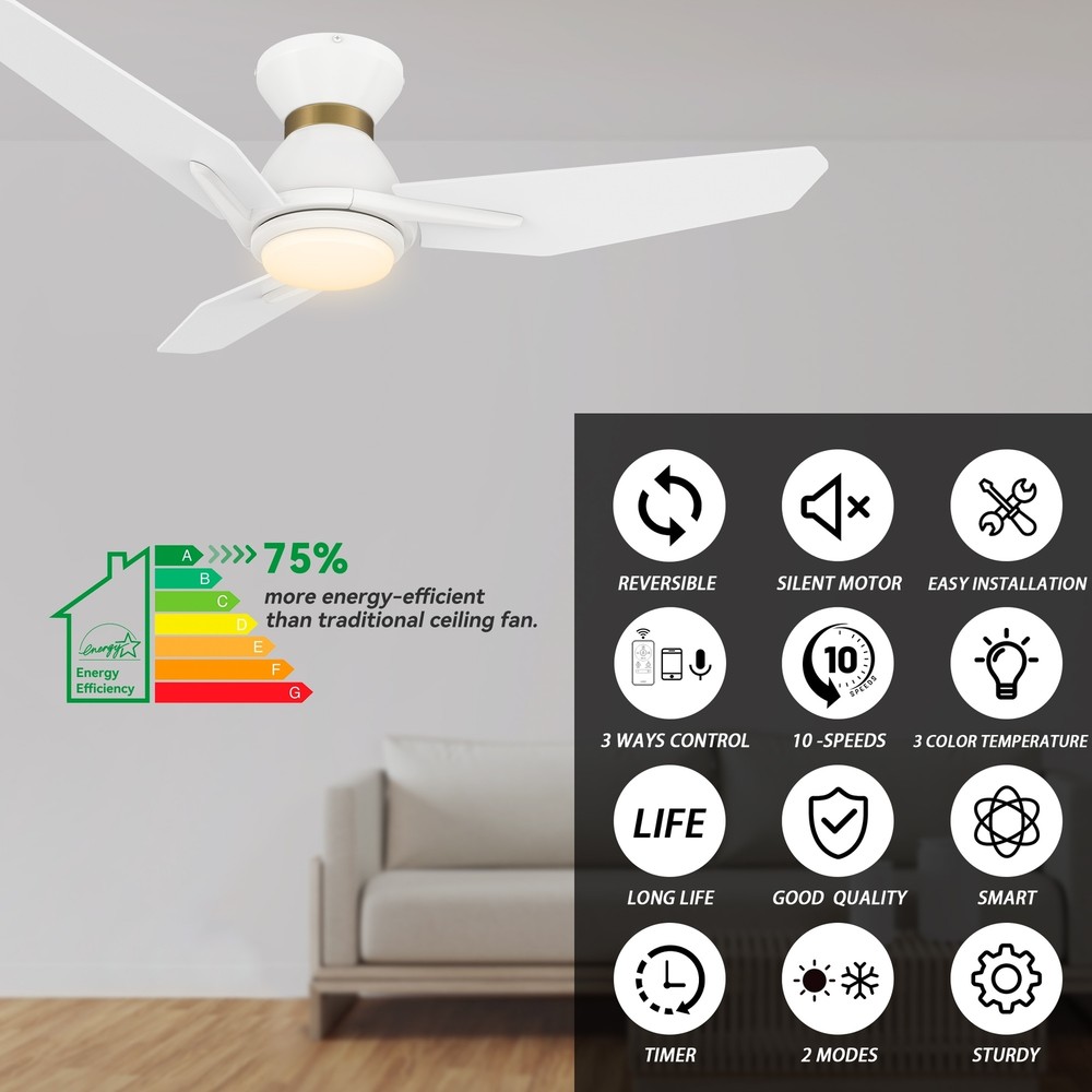 Jaiden 44-inch Smart Ceiling Fan with Dimmable Lights for Indoor and Outdoor Use  