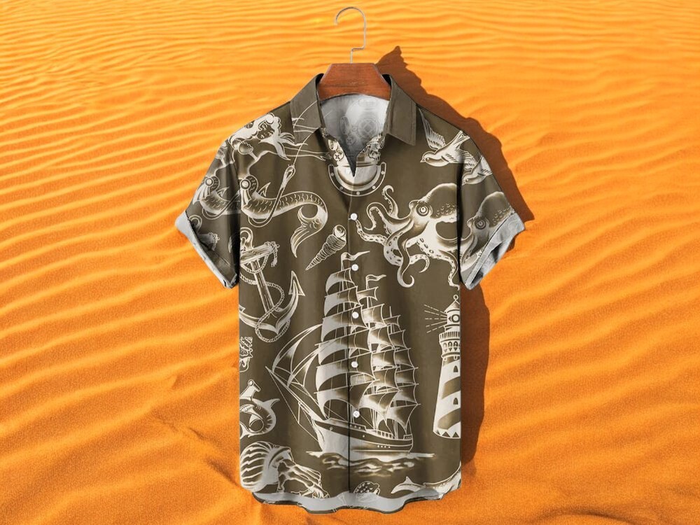 Nautical Mermaid Boat Easy Care Aloha Hawaiian Shirt