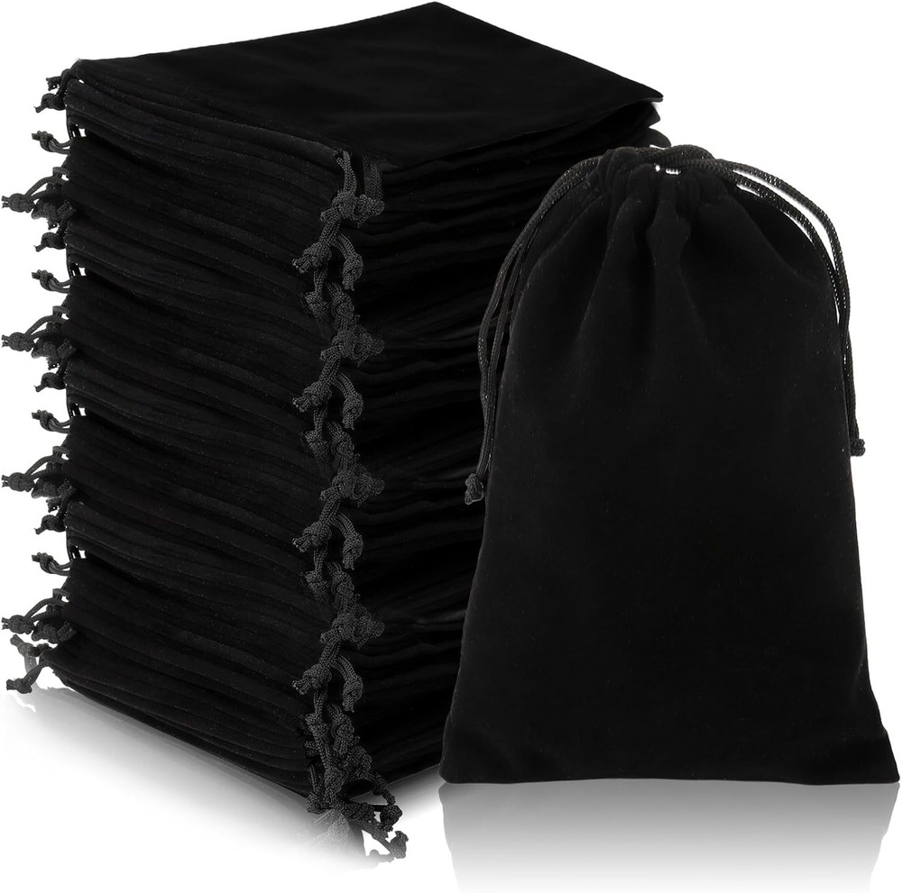 Goaste 50 Pieces Velvet Drawstring Bags, 5×7 Inch 1 Count (Pack of 50), Black