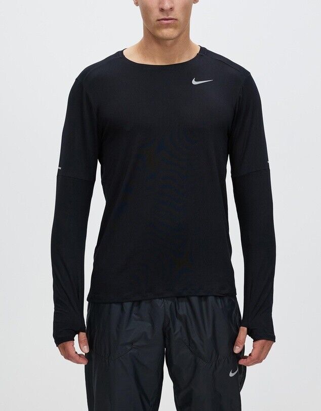 Nike Element Mens Dri-FIT Running Crew Top UPF 40+ Reflective Black M Medium