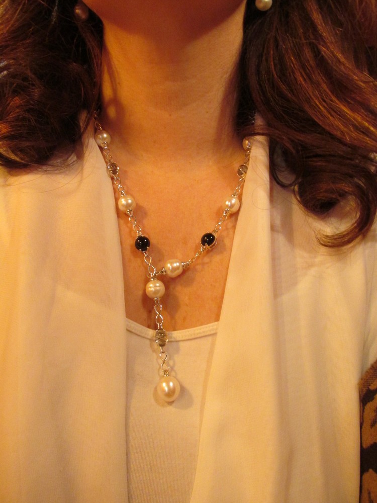 Paspaley South Sea Pearl & Onyx Tourmalinated Quartz Station Necklace Lariat New-image