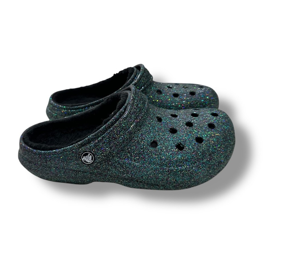 Crocs Classic Glitter Fleece Lined Clogs Blue Unisex Men 7 Women 9