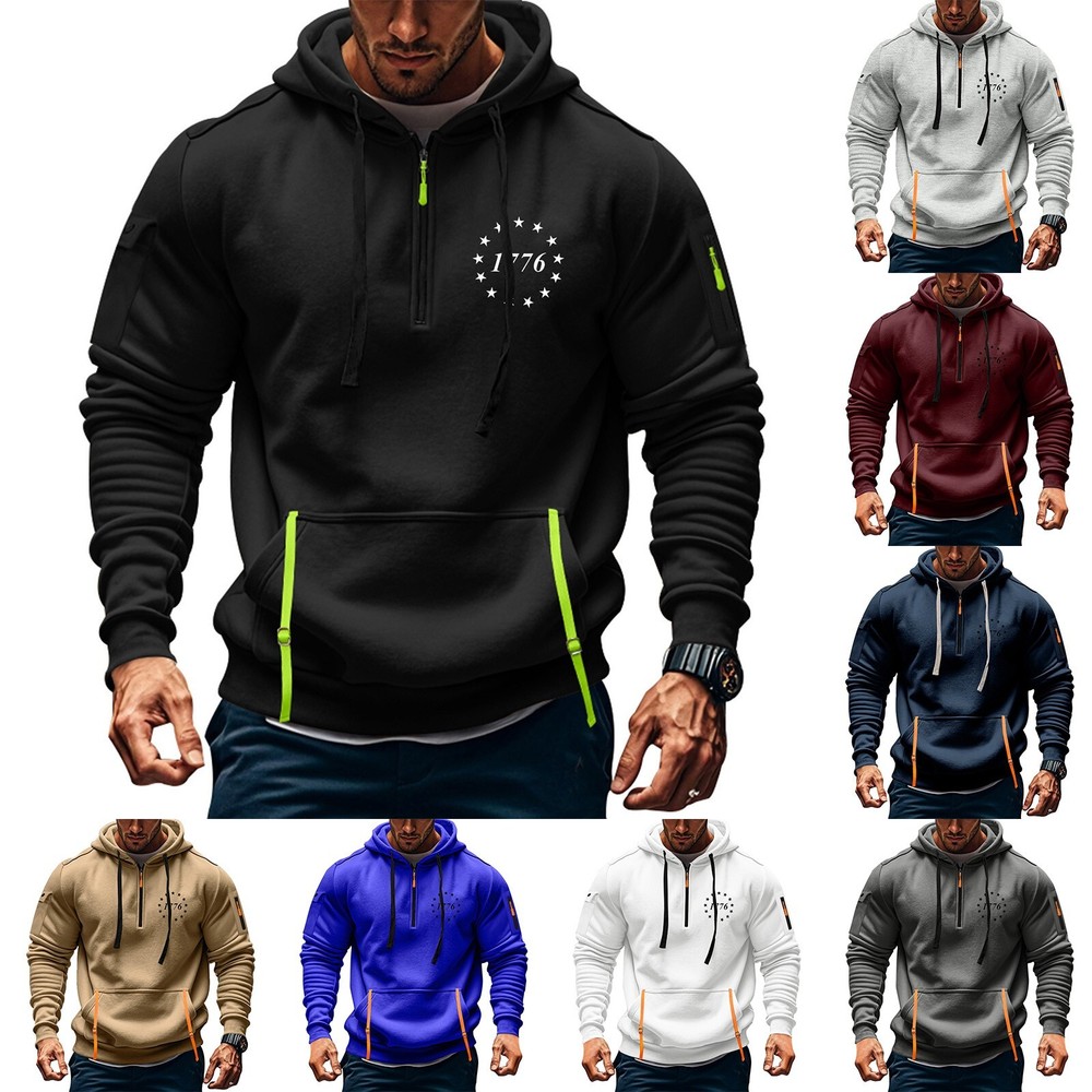 Hoodies for Men 1/4 Zip  Up Pullover Tactical Sweatshirt Hoodie Arm Pockets