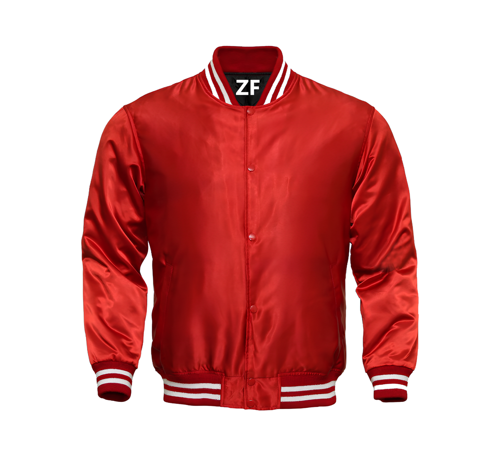 Men's Red Satin Varsity Baseball Letterman Jacket Size XL