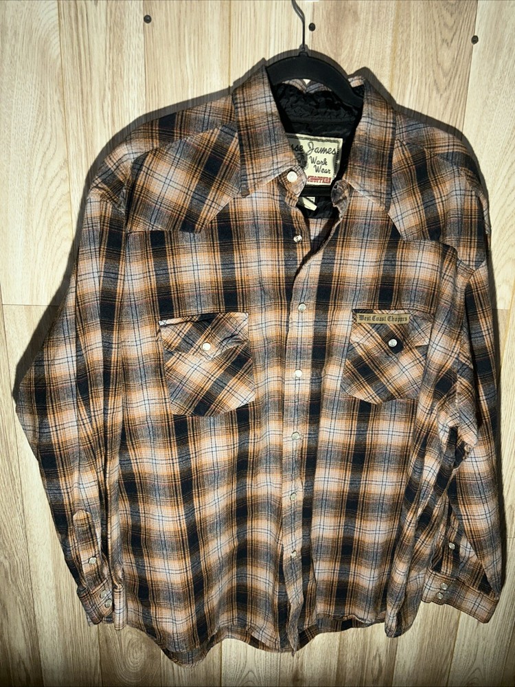 Vintage Jesse James Workwear West Coast Choppers Pearl Snap Flannel Shirt Men XL