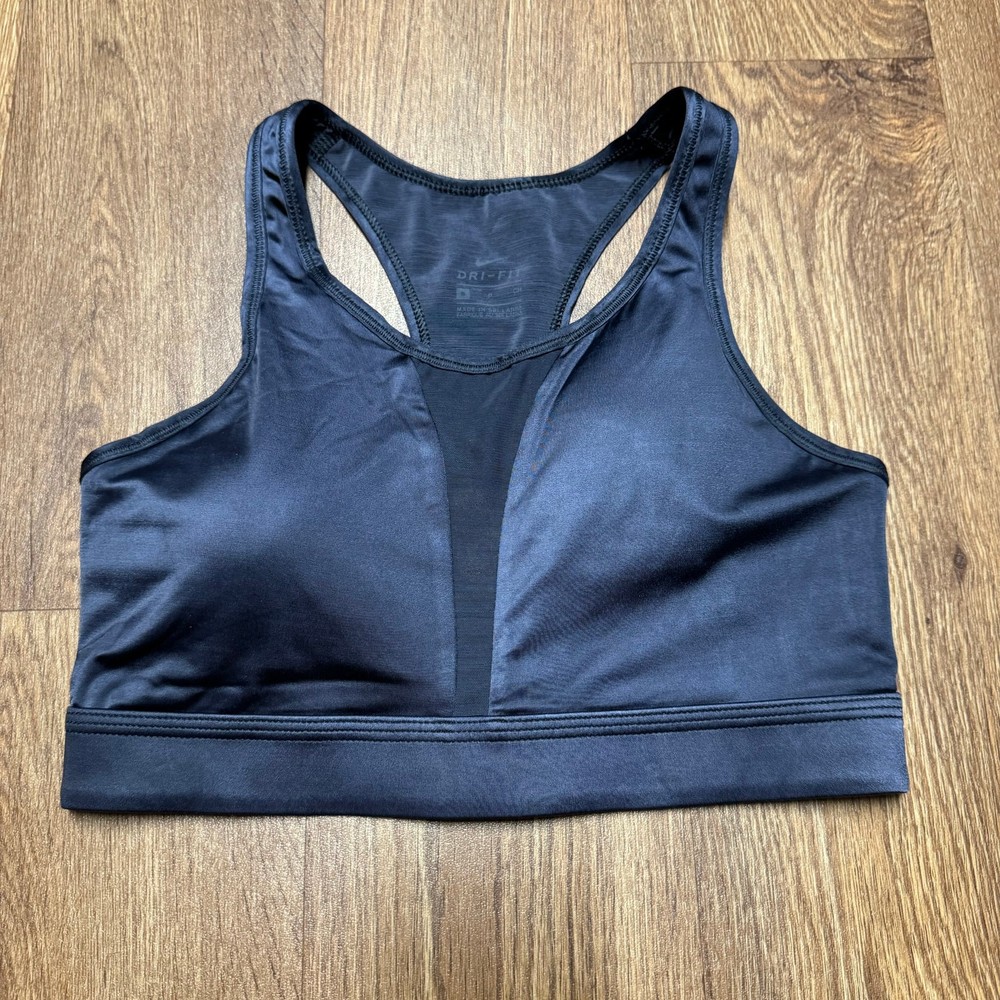 Nike Womens Dri Fit Mesh Cut Out Dark Gray Sports Bra Size Small Swoosh