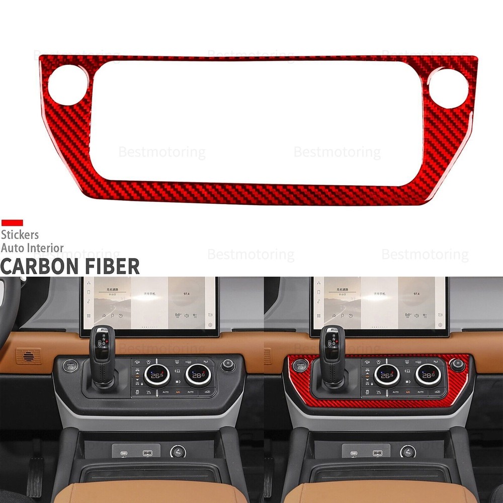 Red Carbon Fiber Console Gear Shift Panel Cover For Land Rover Defender 2020-24