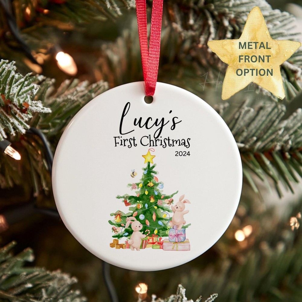 Personalized Baby Woodland Animal First Christmas Ornament