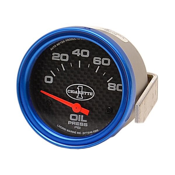 Livorsi LMOP80CFCI Royal Blue Cigarette 1 Boat Oil Pressure Gauge